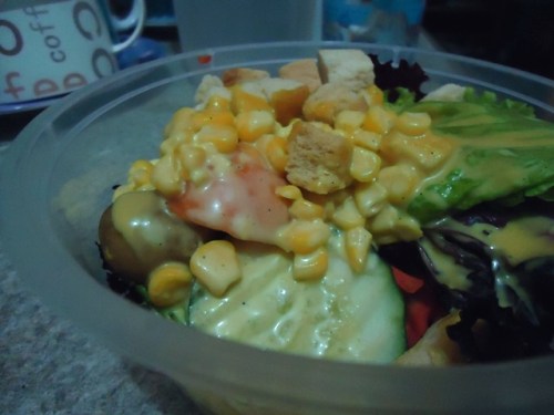 I also started working out last Monday and I'm trying to eat healthier foods like this veggie salad I had for dinner! Yum! Yum!