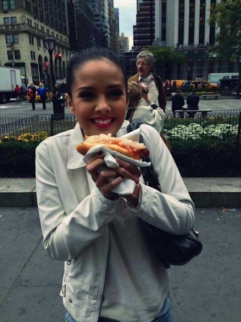 Megan enjoying her first New York hotdog!